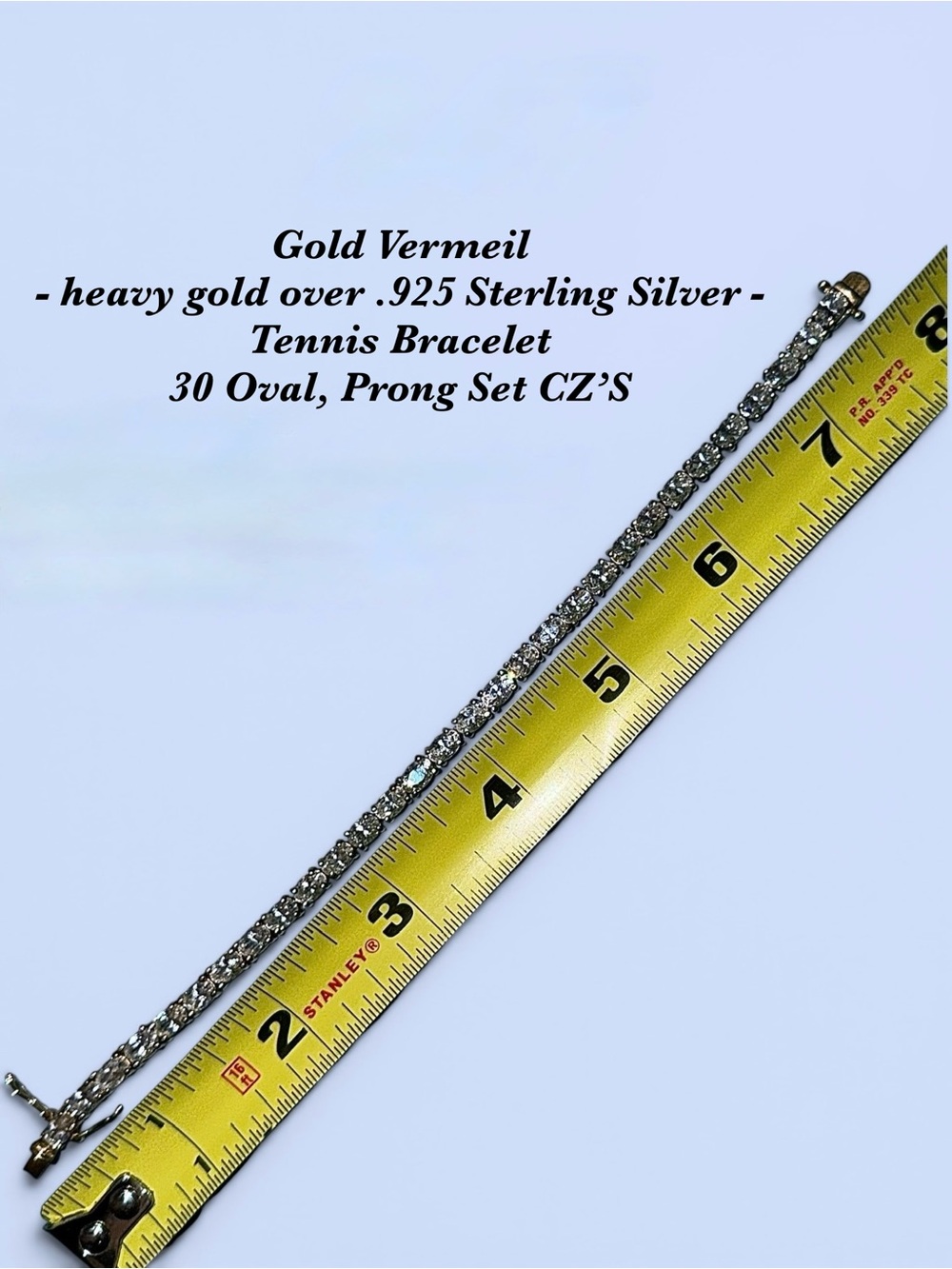 Gold Vermeil CZ Tennis Bracelet 30 Oval CZ’s 7-1/2” - Picture 5 of 5